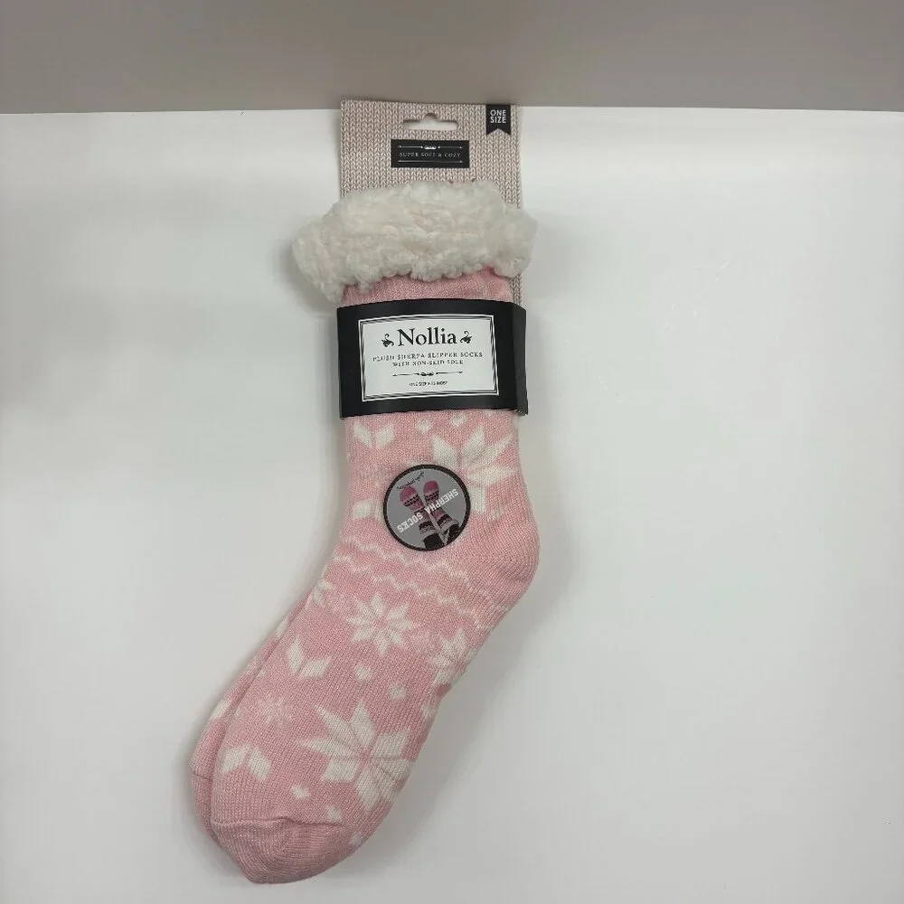 Sherpa Socks - Heavy Non-Skid- Pink & White - Women's- OS- NWT